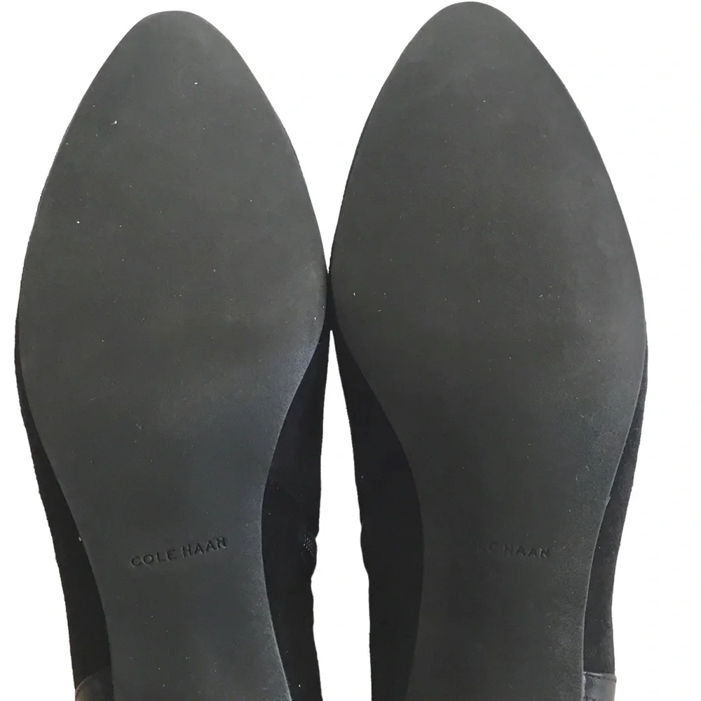 Cole Haan SYLVAN Black Suede Block Heel Buckle Straps Classic Ankle Boot Sz 9.5